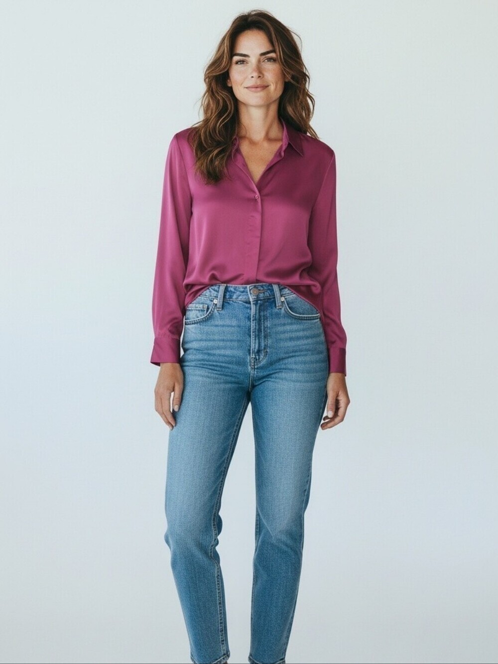 CLEO Petites XXL Berry Long Sleeve Button Down Blouse Top Workwear 20P EUC